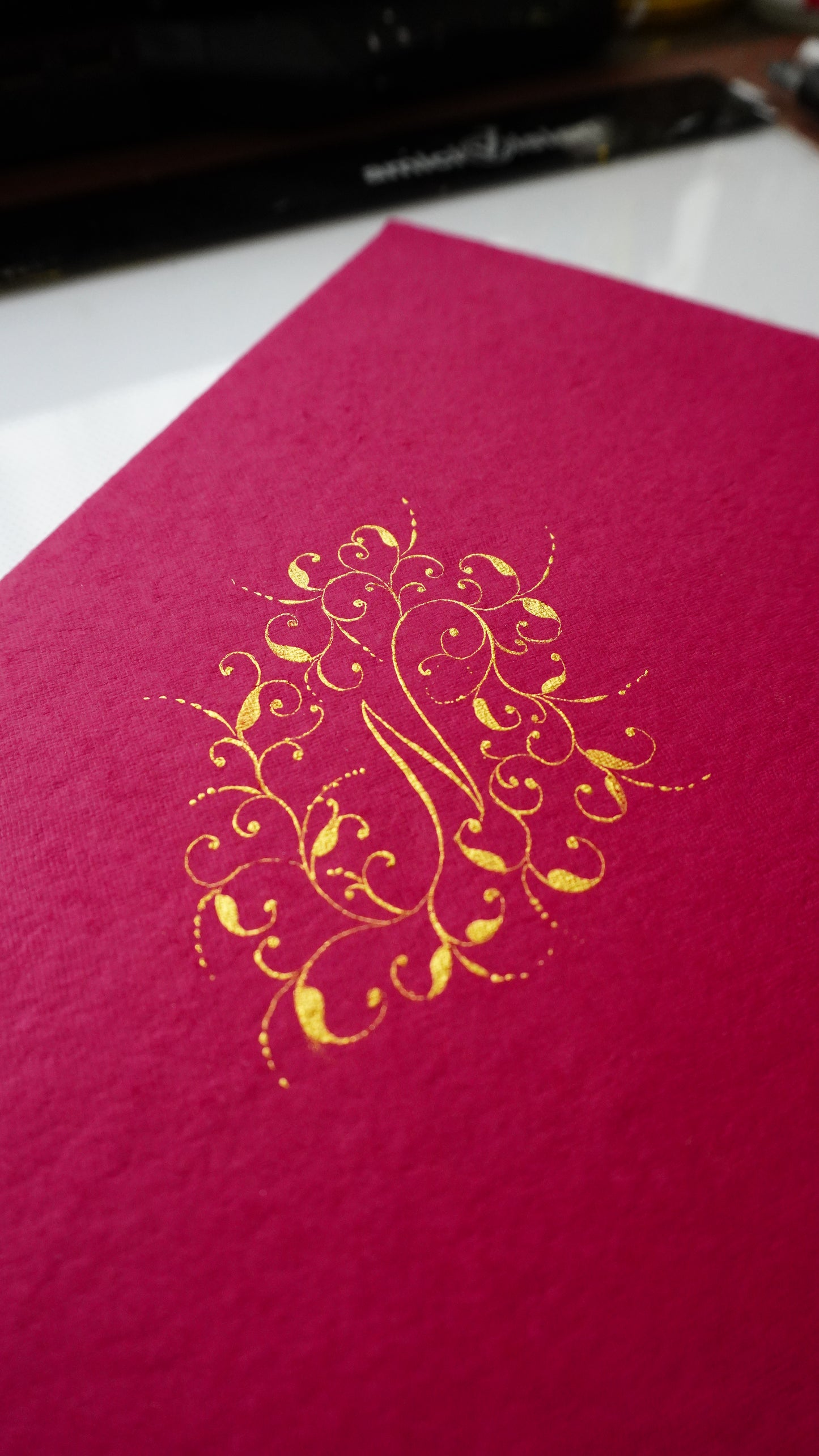 Magenta pink envelope with card
