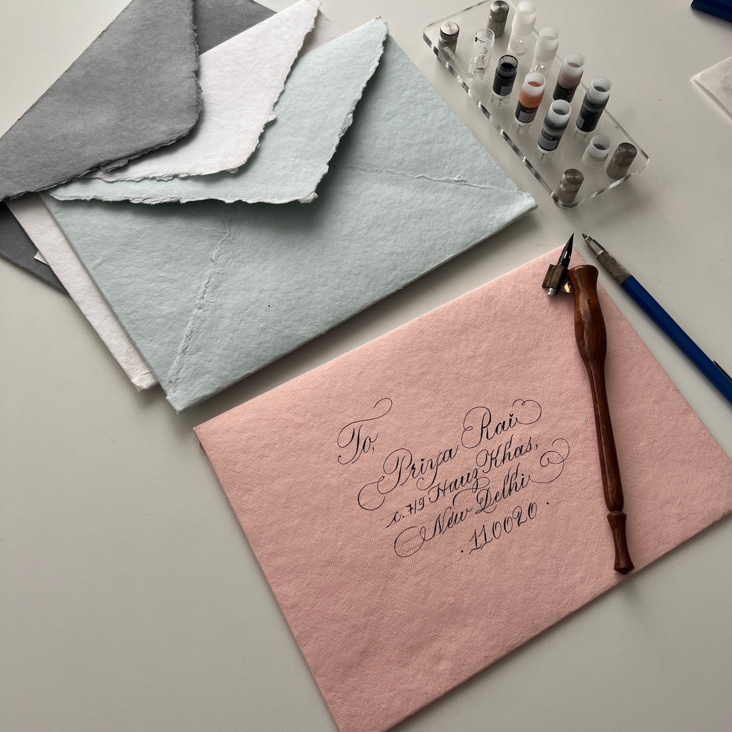 Deckled edge paper envelope with card - Oriandcalli