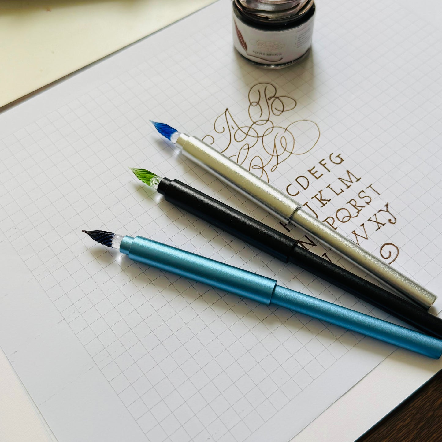 Glass pen metal body