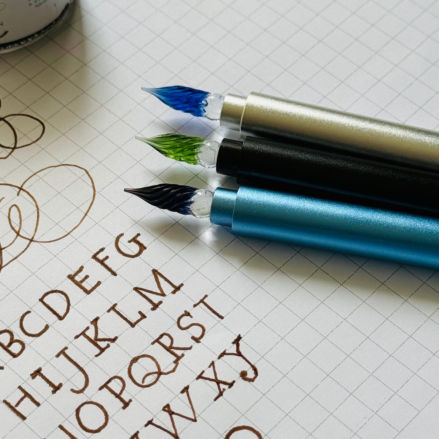 Glass pen metal body