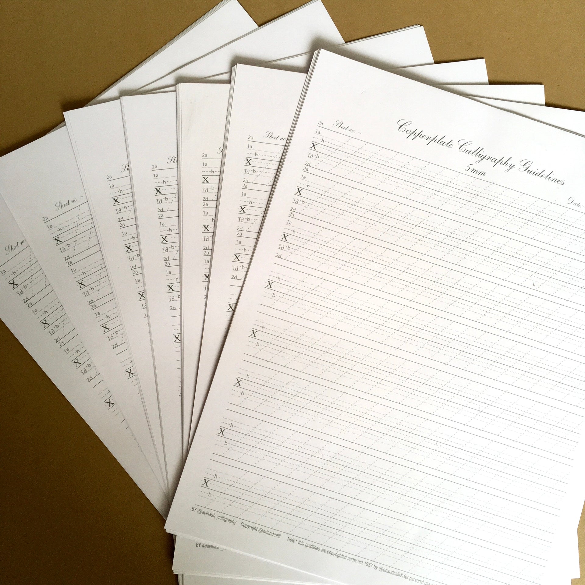 Copperplate practice sheets – Oriandcalli